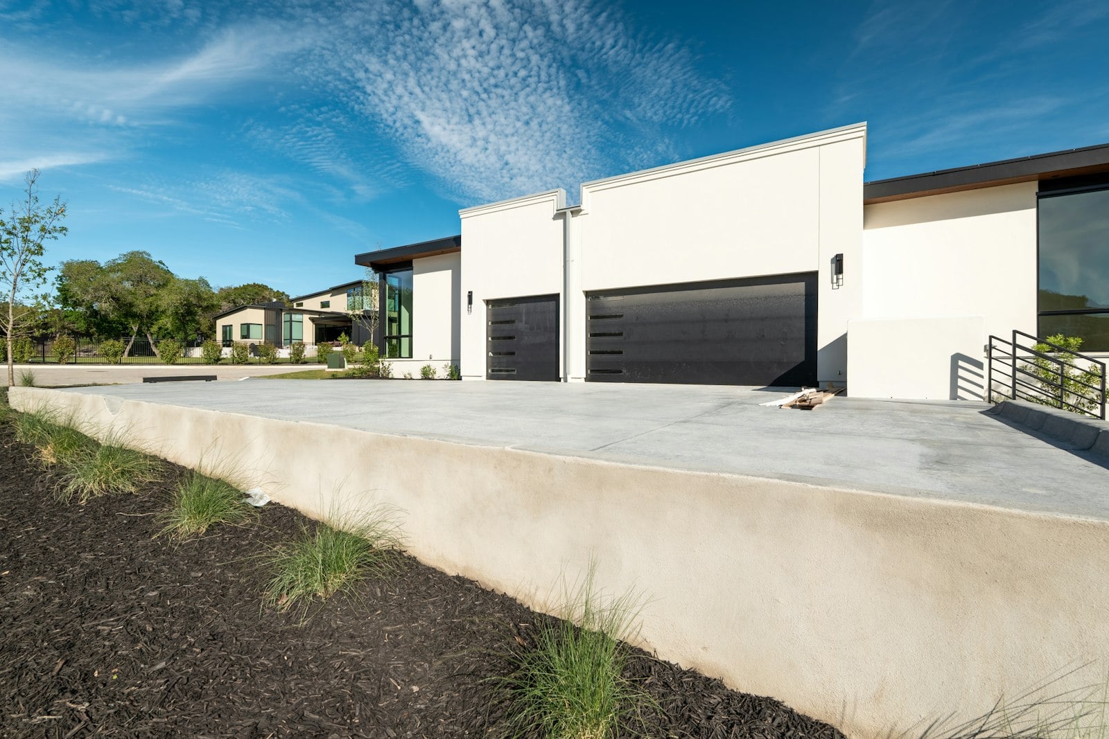 Newly fitted sectional garage door on a modern home