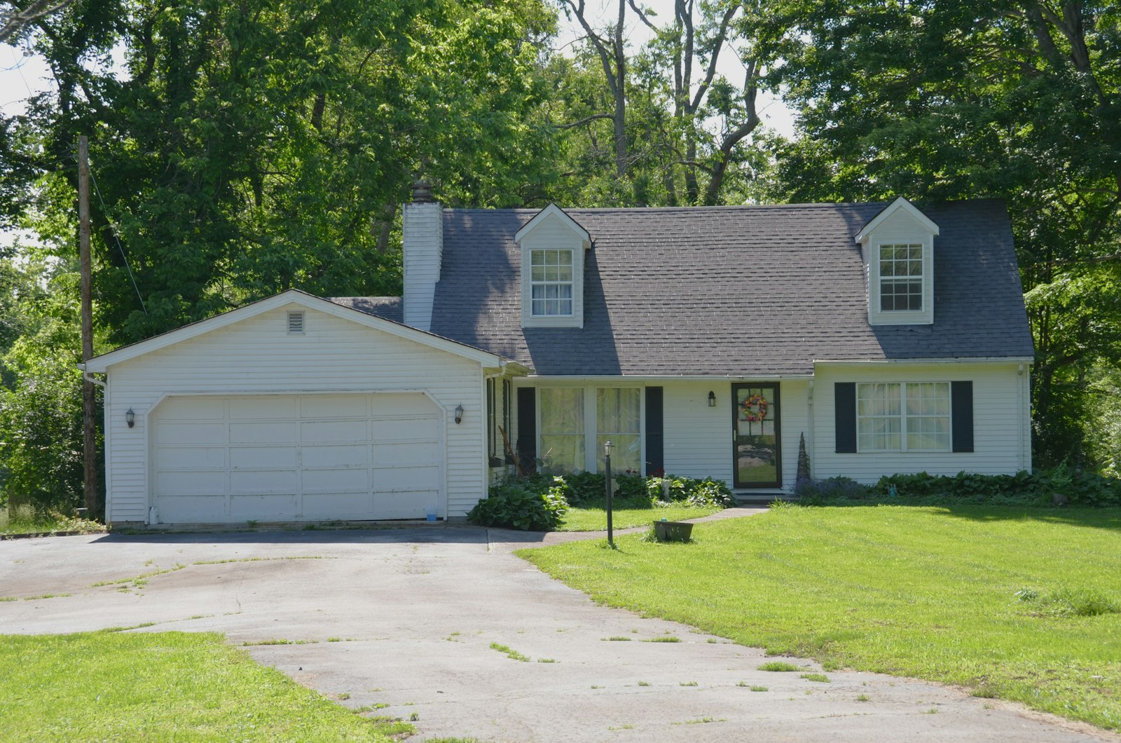 Suburban house with a two-car garage door